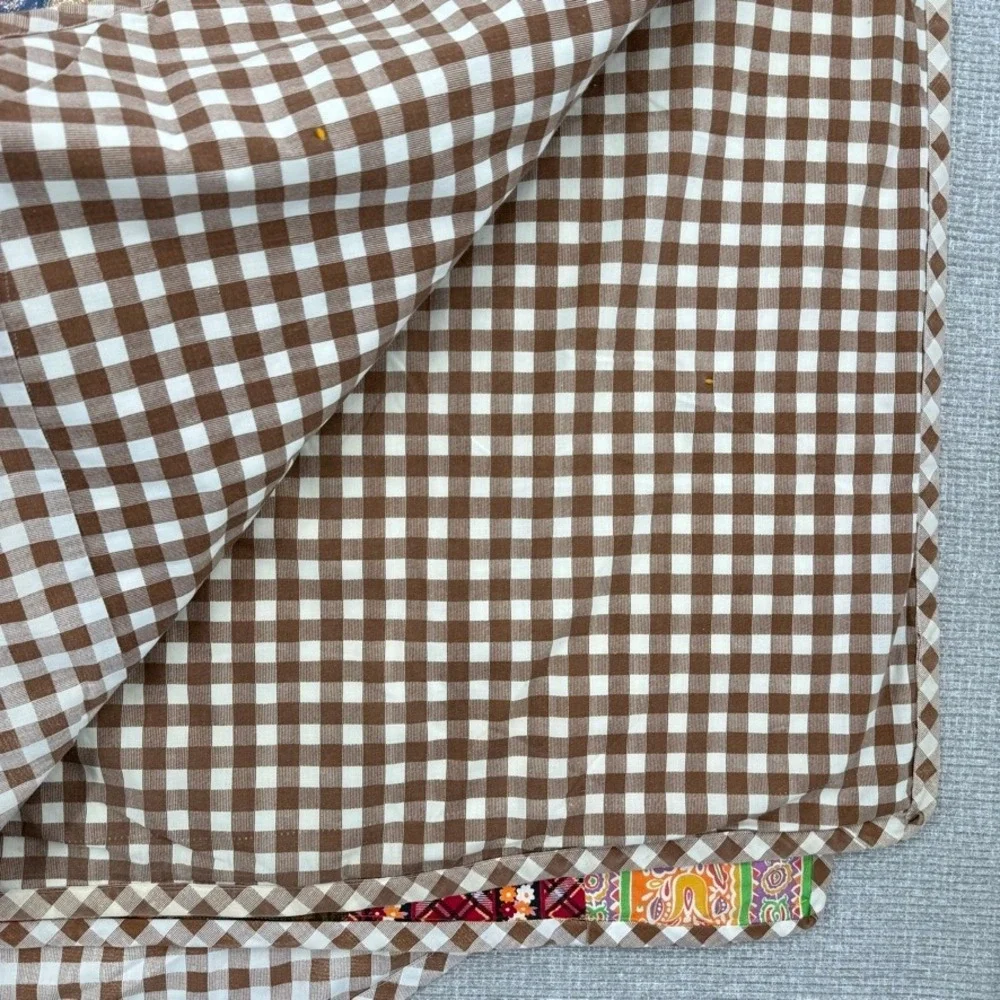 Vintage Patchwork Quilt Blanket Twin Size Multicolor Floral Plaid Gingham Boho